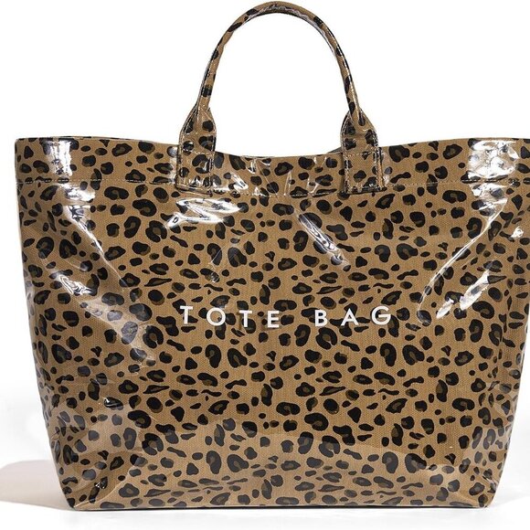 Other - - Canvas Leopard Cheetah Print Letter Handbag - Clear PVC Carry All Bag